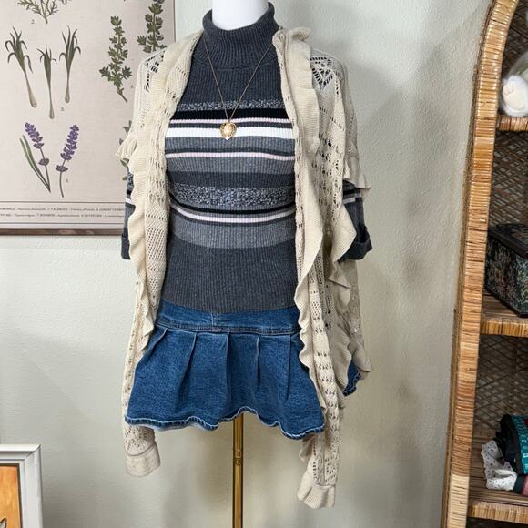 Vintage 90s Y2k Striped Turtleneck Ribbed Sweater Shoujo Girl Gloomy Coquette S - Picture 2 of 6